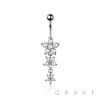 316L SURGICAL STEEL MULTI CZ FLOWER DANGLE BELLY BUTTON NAVEL RING 